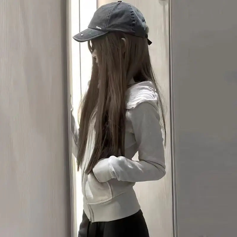 Hoodies Women Clothing Hip Hop Street Vintage Waist Tightening Zip Up Hoodie Woman Clothes Casual Versatile Sweatshirt Tops