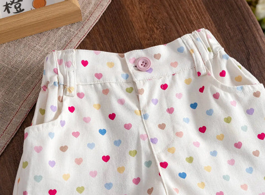 Humor Bear Girl Clothes Kids Clothing  Children's Casual Pants Heart Print Style Loose Girls' shorts Pants