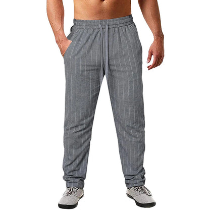 New Men's Trousers Design Vertical Stripes Breathable Pants Casual Baggy Elastic Waist Straight Leg Sweatpants