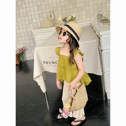 Baby Girls Suits Summer Fly Sleeve Vest Shirt+Leg Pants 2Pcs Sets Children Kids Clothing Sets Girl Outfits Set 2-6Yrs