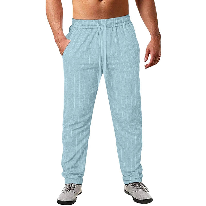 New Men's Trousers Design Vertical Stripes Breathable Pants Casual Baggy Elastic Waist Straight Leg Sweatpants