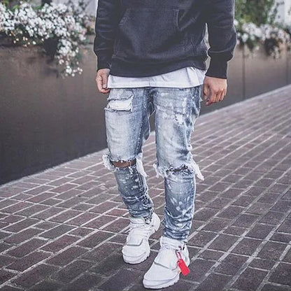 Jeans For Men 2022 Gradient Color Ripped White Dots Jeans Male Motor Biker Skinny Jeans Homme Men's Clothing Zipper Denim Pants