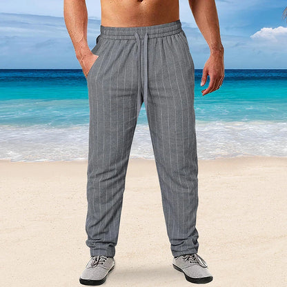 New Men's Trousers Design Vertical Stripes Breathable Pants Casual Baggy Elastic Waist Straight Leg Sweatpants
