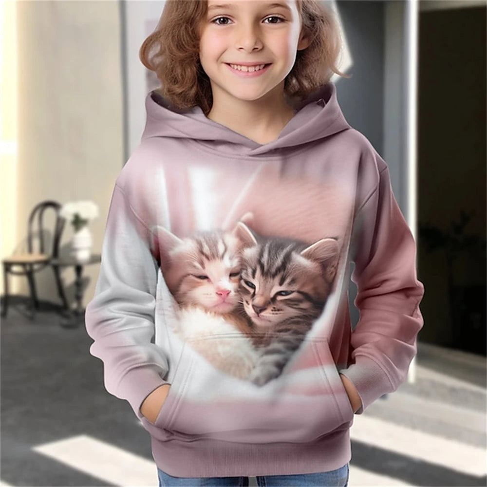 Hoodies Animal Cat 3D Print kawaii Streetwear Boys Girls Sweatshirts Oversized Unisex Hoodie Kids Hooded Pullovers Tops Clothing