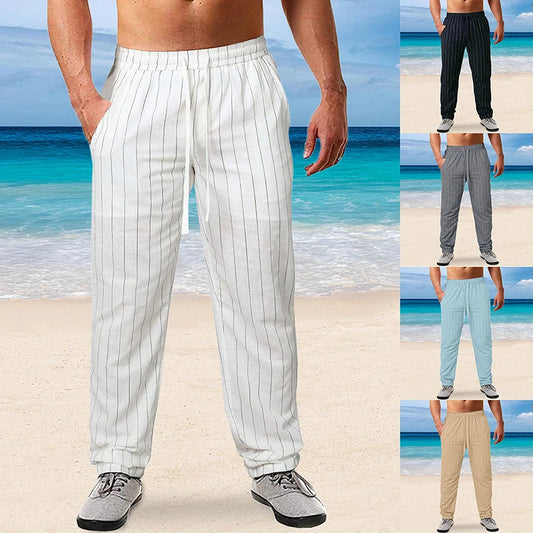 New Men's Trousers Design Vertical Stripes Breathable Pants Casual Baggy Elastic Waist Straight Leg Sweatpants