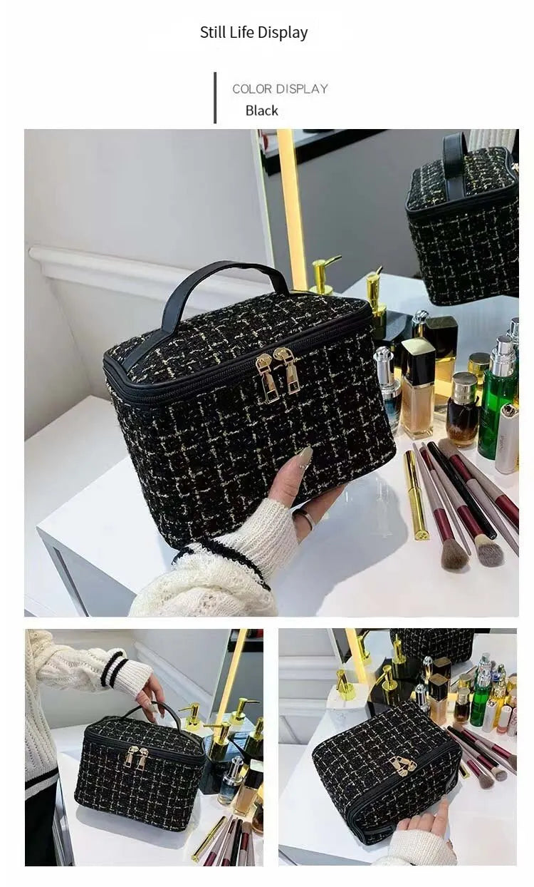 Fashion Cosmetic Bag Large Capacity Portable Handbag Woven Cosmetics Makeup Brush Storage Household Travel Wash Bag