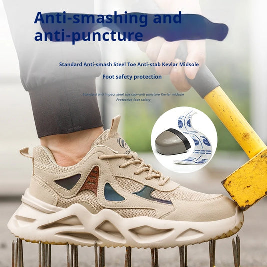 Outdoor Work Shoes Men Safety Shoes With Steel Toe Breathable Lightweight Work Sneakers Anti Smash Anti-puncture Safety Boots