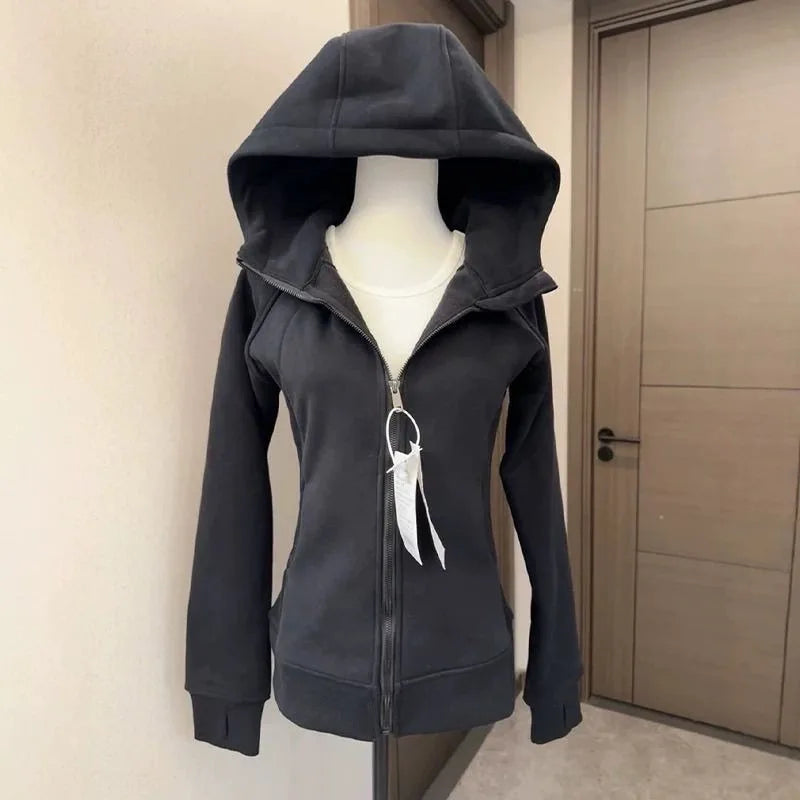 Hoodies Women Clothing Hip Hop Street Vintage Waist Tightening Zip Up Hoodie Woman Clothes Casual Versatile Sweatshirt Tops