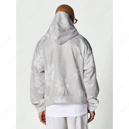 Hoodie Cool Retro Casual  Portrait Music Love Pattern Printed Drop Shoulder Loose Long-Sleeved Hooded Sweatshirt