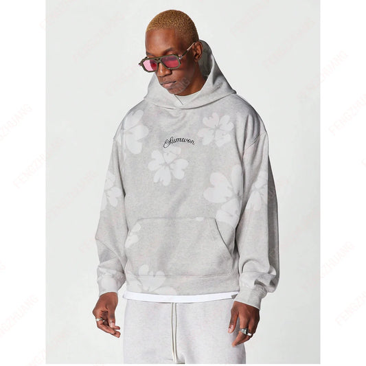 Hoodie Cool Retro Casual  Portrait Music Love Pattern Printed Drop Shoulder Loose Long-Sleeved Hooded Sweatshirt