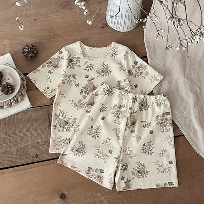 2pcs Ins New Summer 2025 Full print Soft Kids Clothing Set Boys Clothes Suit Pure Cotton Tee a 4nd Shorts  Chidren Track Suit