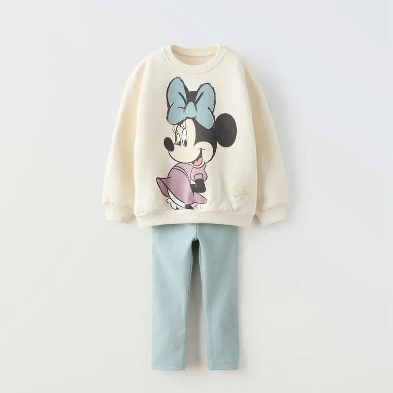 Minnie Mouse Pattern Baby Girl Autumn Sweatshirt Suit Popular Design Tops + Leggings Two Piece Set Kids Clothing Children's Set