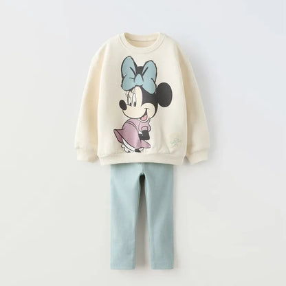 Minnie Mouse Pattern Baby Girl Autumn Sweatshirt Suit Popular Design Tops + Leggings Two Piece Set Kids Clothing Children's Set