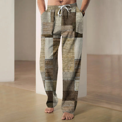 2024 Men's Trousers Cotton Linen Fashion Casual Pants Printed Breathable Loose Trousers Straight Drawstring Pants Streetwear Men