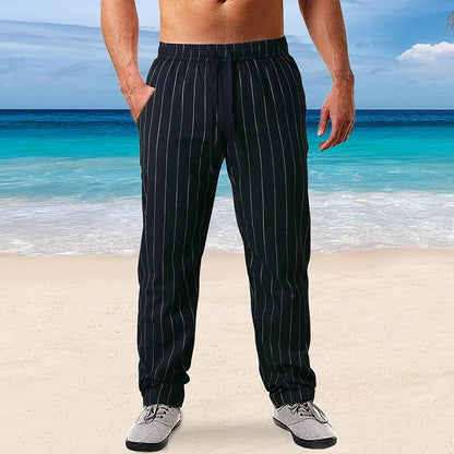 New Men's Trousers Design Vertical Stripes Breathable Pants Casual Baggy Elastic Waist Straight Leg Sweatpants