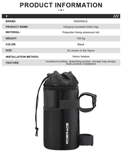 Bicycle Bag Bike Water Bottle Bag Multi-Function Portable Carrier Pouch Insulated Kettle Bag Outdoor Riding Handlebar Bag