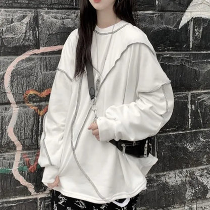 Hoodies Harajuku BF Style Black Hip-hop Chic Teens Sweatshirts Autumn Trendy All-match Daily Simple Womens Streetwear DF4940