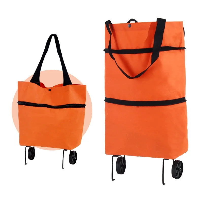 Portable Folding Shopping Bag, Tugboat Bag, Grocery Bag, Large Capacity with Wheels, Small Cart for Buying Groceries