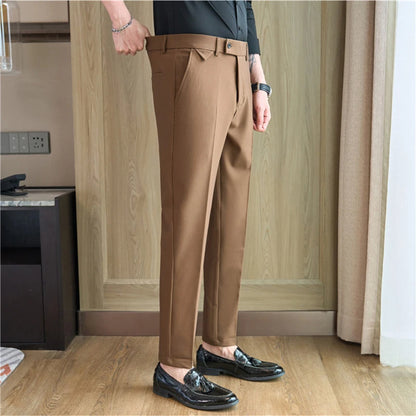 Men's High-Grade Trousers, Stretch Waist, Casual Trousers Slim Fit Navy Blue, Business All-Match，Male Pants
