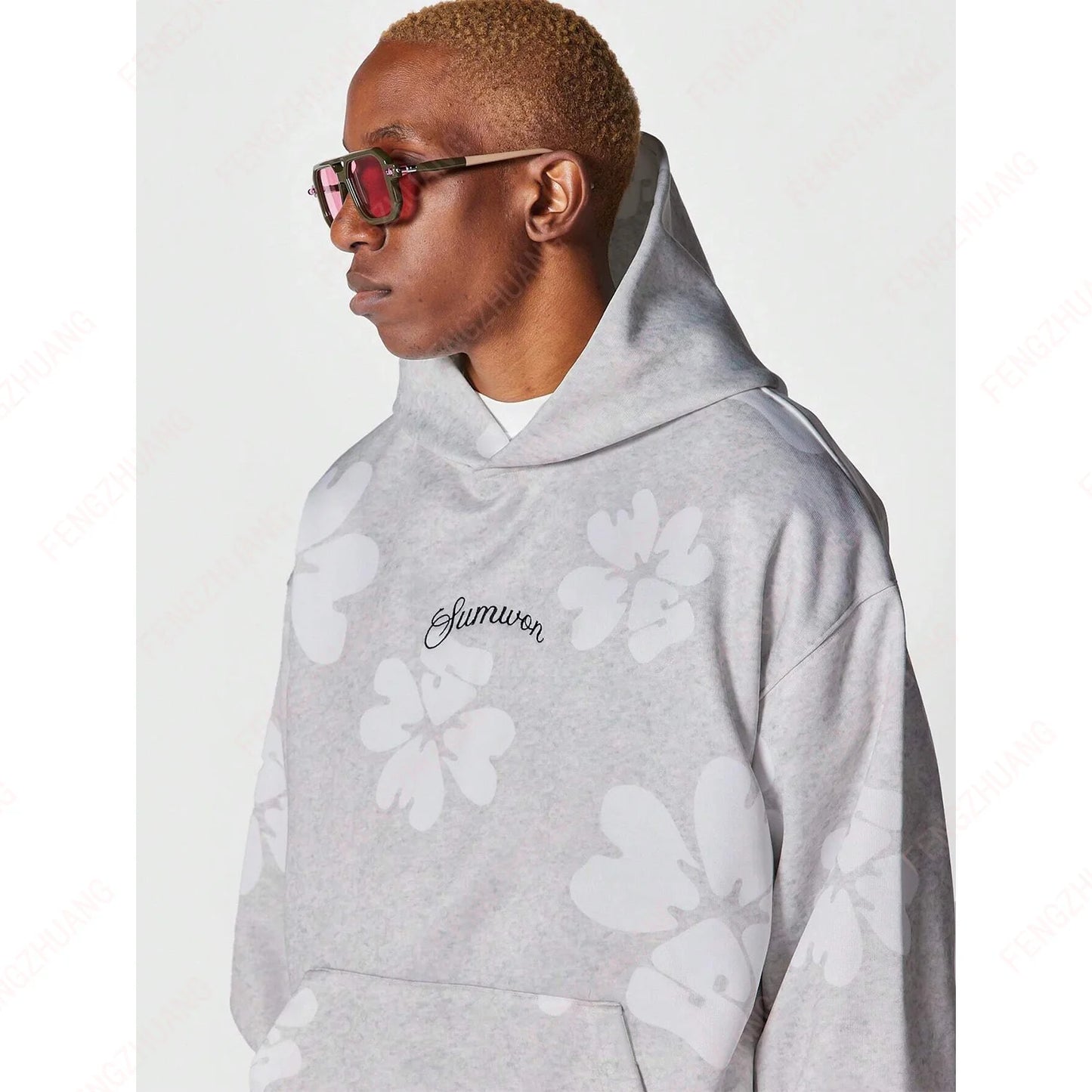 Hoodie Cool Retro Casual  Portrait Music Love Pattern Printed Drop Shoulder Loose Long-Sleeved Hooded Sweatshirt