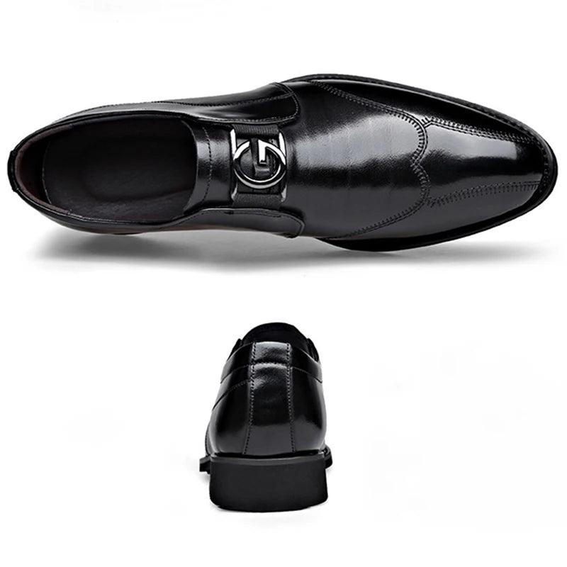 Men Slip on Pointed Toe Black PU Leather Casual Business Shoes
