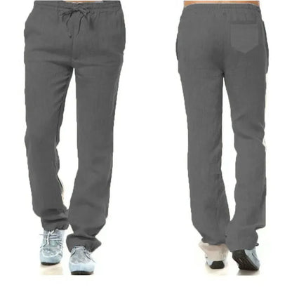 Men's Cotton Linen Trousers Men's Autumn New Breathable Leisure Solid Colour Drawstring Elastic Waist Running Trousers
