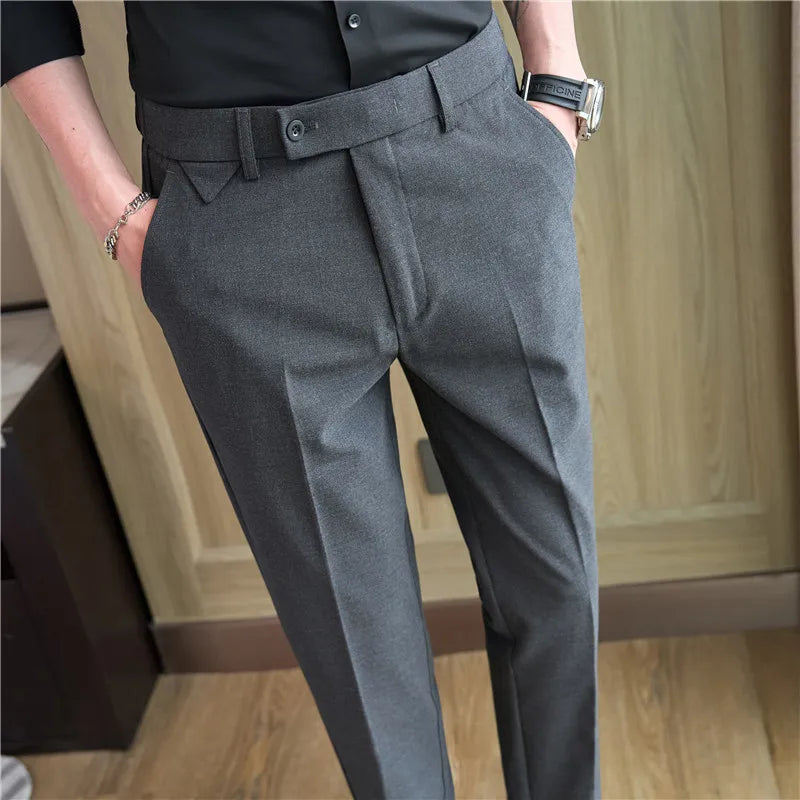 Men's High-Grade Trousers, Stretch Waist, Casual Trousers Slim Fit Navy Blue, Business All-Match，Male Pants