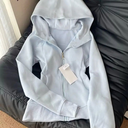 Hoodies Women Clothing Hip Hop Street Vintage Waist Tightening Zip Up Hoodie Woman Clothes Casual Versatile Sweatshirt Tops