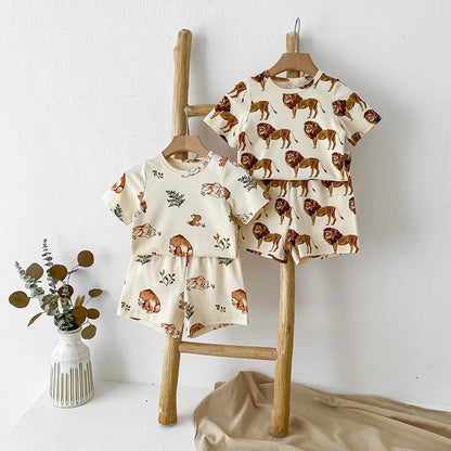 2pcs Ins New Summer 2025 Full print Soft Kids Clothing Set Boys Clothes Suit Pure Cotton Tee a 4nd Shorts  Chidren Track Suit
