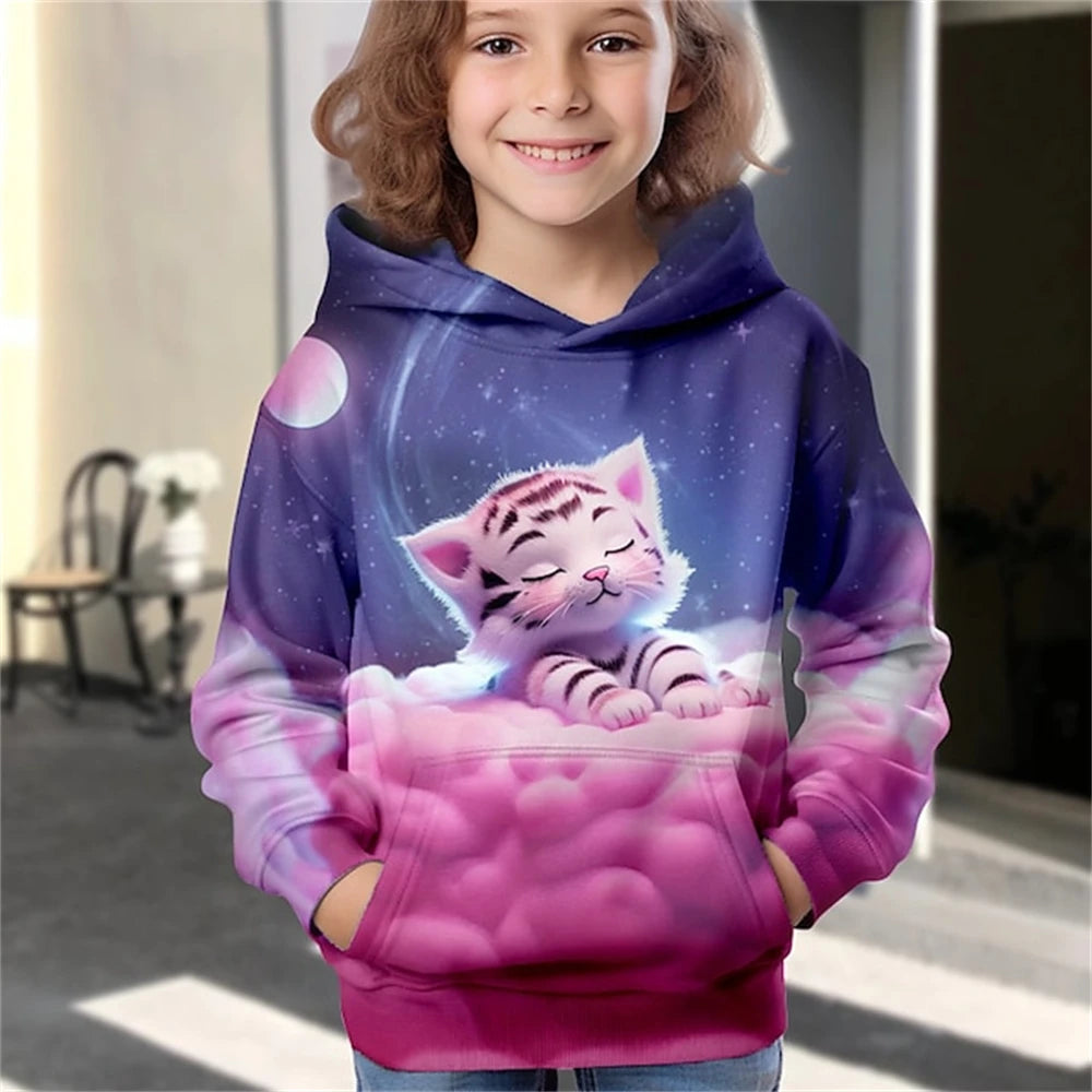 Hoodies Animal Cat 3D Print kawaii Streetwear Boys Girls Sweatshirts Oversized Unisex Hoodie Kids Hooded Pullovers Tops Clothing