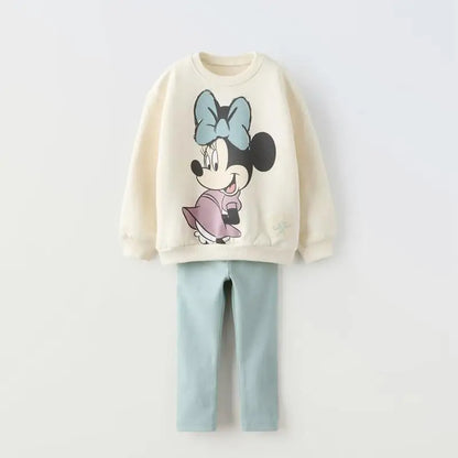 Minnie Mouse Pattern Baby Girl Autumn Sweatshirt Suit Popular Design Tops + Leggings Two Piece Set Kids Clothing Children's Set
