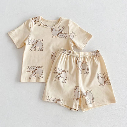 2pcs Ins New Summer 2025 Full print Soft Kids Clothing Set Boys Clothes Suit Pure Cotton Tee a 4nd Shorts  Chidren Track Suit