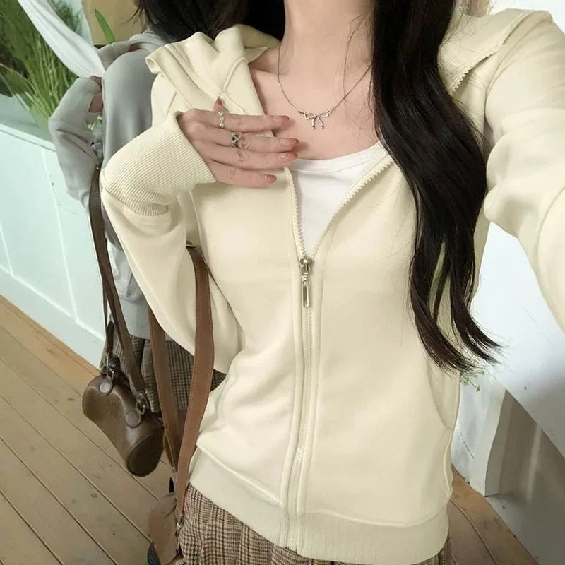 Hoodies Women Clothing Hip Hop Street Vintage Waist Tightening Zip Up Hoodie Woman Clothes Casual Versatile Sweatshirt Tops