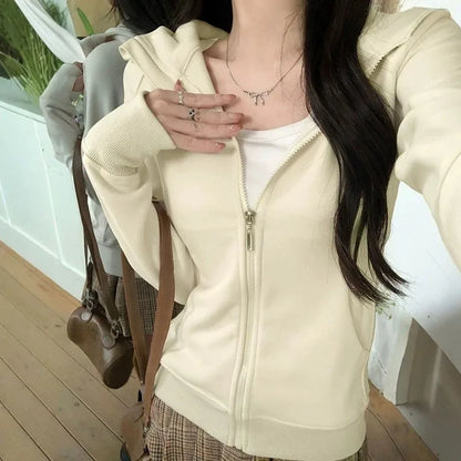Hoodies Women Clothing Hip Hop Street Vintage Waist Tightening Zip Up Hoodie Woman Clothes Casual Versatile Sweatshirt Tops