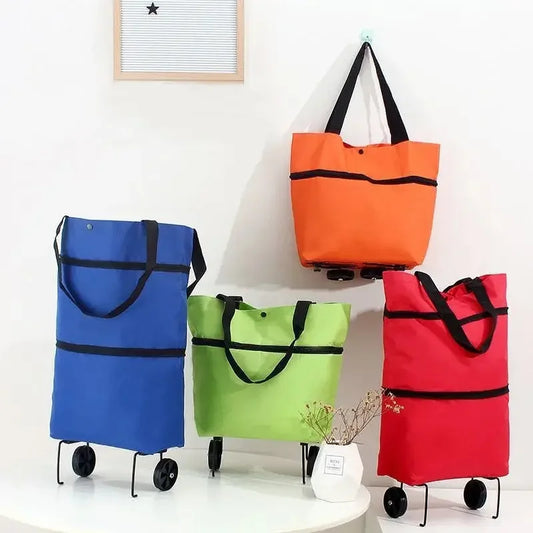 Portable Folding Shopping Bag, Tugboat Bag, Grocery Bag, Large Capacity with Wheels, Small Cart for Buying Groceries