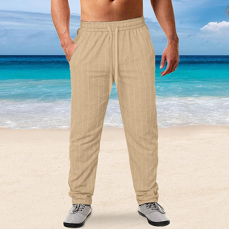 New Men's Trousers Design Vertical Stripes Breathable Pants Casual Baggy Elastic Waist Straight Leg Sweatpants