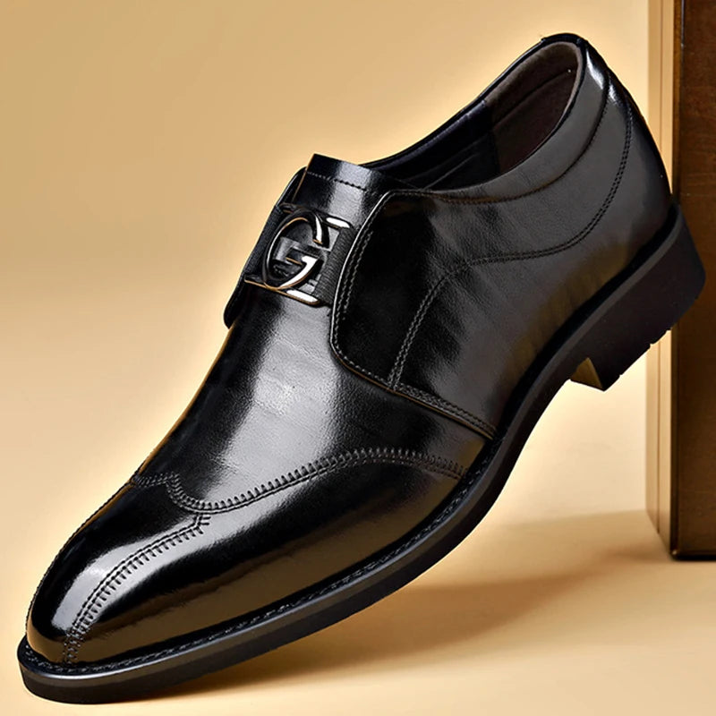 Men Slip on Pointed Toe Black PU Leather Casual Business Shoes
