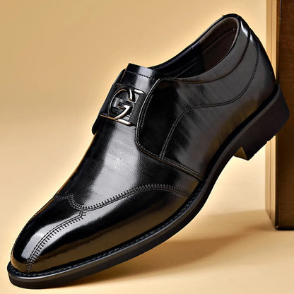 Men Slip on Pointed Toe Black PU Leather Casual Business Shoes