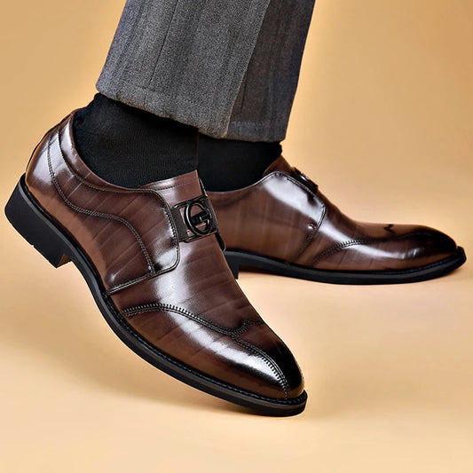 Men Slip on Pointed Toe Black PU Leather Casual Business Shoes