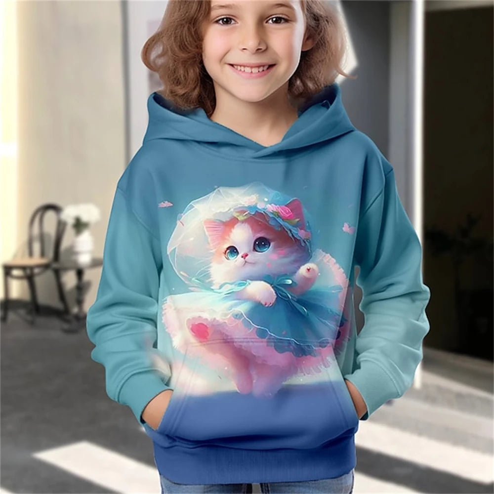 Hoodies Animal Cat 3D Print kawaii Streetwear Boys Girls Sweatshirts Oversized Unisex Hoodie Kids Hooded Pullovers Tops Clothing