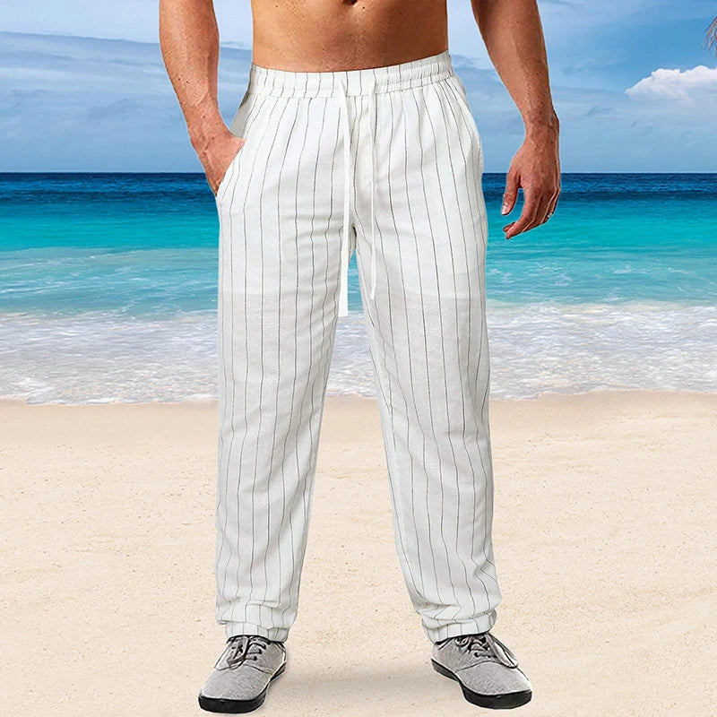 New Men's Trousers Design Vertical Stripes Breathable Pants Casual Baggy Elastic Waist Straight Leg Sweatpants