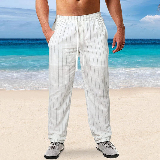 New Men's Trousers Design Vertical Stripes Breathable Pants Casual Baggy Elastic Waist Straight Leg Sweatpants