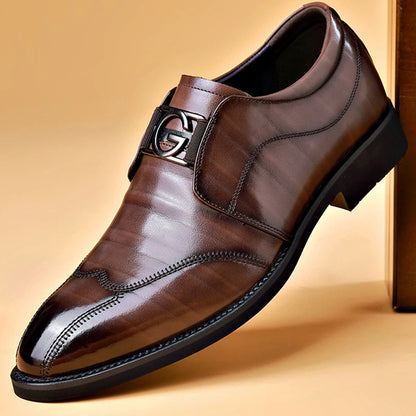 Men Slip on Pointed Toe Black PU Leather Casual Business Shoes