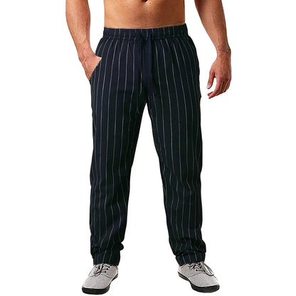 New Men's Trousers Design Vertical Stripes Breathable Pants Casual Baggy Elastic Waist Straight Leg Sweatpants
