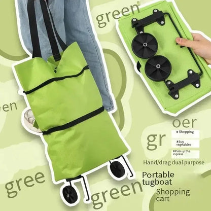 Portable Folding Shopping Bag, Tugboat Bag, Grocery Bag, Large Capacity with Wheels, Small Cart for Buying Groceries
