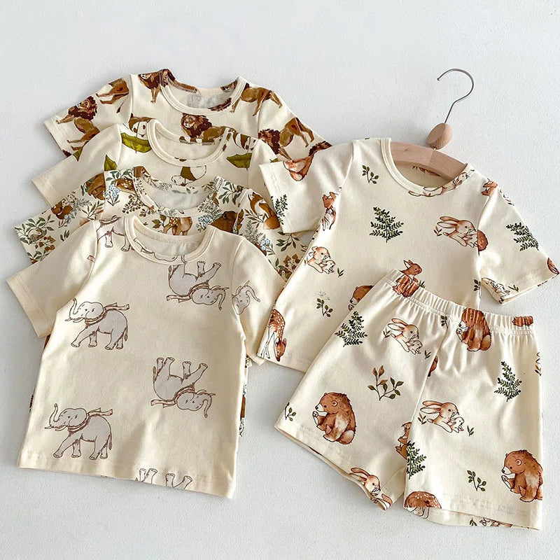 2pcs Ins New Summer 2025 Full print Soft Kids Clothing Set Boys Clothes Suit Pure Cotton Tee a 4nd Shorts  Chidren Track Suit