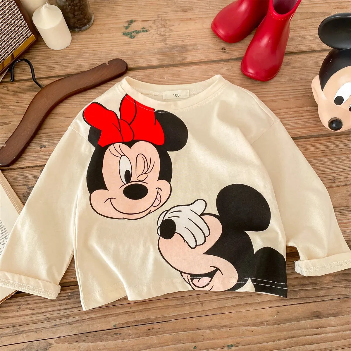 Mickey Printed Children Spring Bottoming Shirt Crewneck Long Sleeve T-shirt Fashion New Kids Clothing Boy Girl Base Shirt Blouse