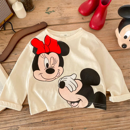 Mickey Printed Children Spring Bottoming Shirt Crewneck Long Sleeve T-shirt Fashion New Kids Clothing Boy Girl Base Shirt Blouse