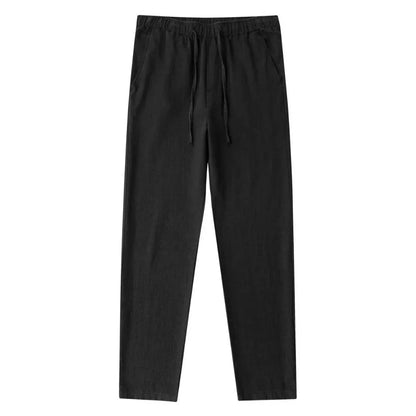 Men's Cotton Linen Trousers Men's Autumn New Breathable Leisure Solid Colour Drawstring Elastic Waist Running Trousers
