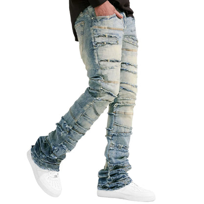 Jeans For Men Stretch Fit Skinny Stacked Ripped Jeans Slim Fit Patch Denim Pants Slim Fit Trousers Streetwear